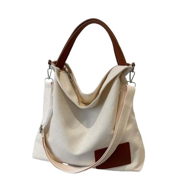 Bolsa feminina de lona de grande capacidade para estudantes Bolsa crossbody (Branco)