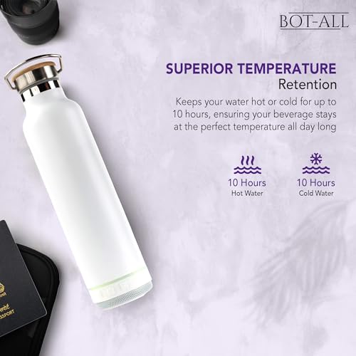 Image of BOT-All Groov White Premium Stainless Steel Bottle with Bamboo Lid - 600ml, Eco-Friendly & Rust-Resistant, 10-Hour Temperature Retention, with 5W Detachable Bluetooth Speaker