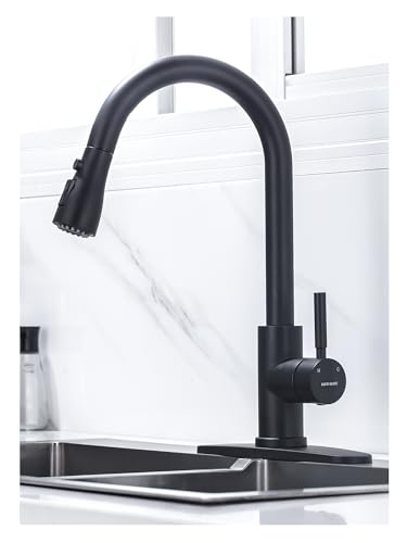 Image of WEWE Kitchen Sink Faucet, Pull Down Kitchen Faucet, Black and Chrome Kitchen Faucet with Sprayer Stainless Steel Single Handle one or Three Hole for Laundry bar Kitchen Sinks
