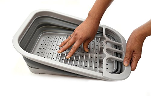 Sammart Set Of 2 Collapsible Dish Drainer With Drainer Board - Foldable Drying Rack Set - Portable Dinnerware Organizer - Space Saving Kitchen Storage Tray (2, Grey) #TOP3