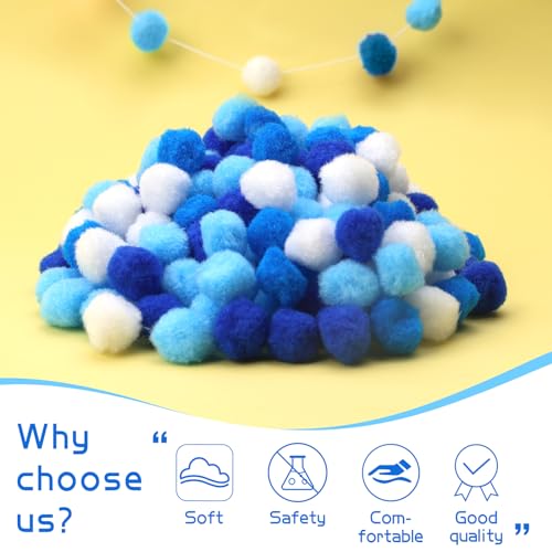 WONVOC Pom Poms 150 pcs, Pom Poms 2.5 cm, 4 Colors Crafts Pom Poms Bulk, for Home and Class Creative Activities, Home Decoration, DIY Arts and Crafts, Blue, Dark Blue, Sky Blue and White - Thumbnail 4