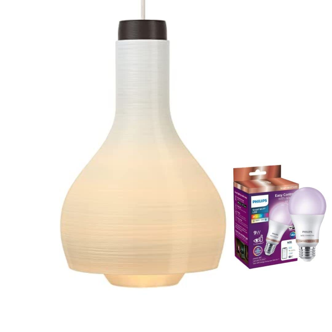 Philips 3-D Printed Dropli Pendant Ceiling Light, Premium Indoor Decorative, Sustainable & eco- Friendly Light for Your Home (White+ Stone Bronze),with 9W Smart Wi-Fi Wiz Enabled E27 Bulb