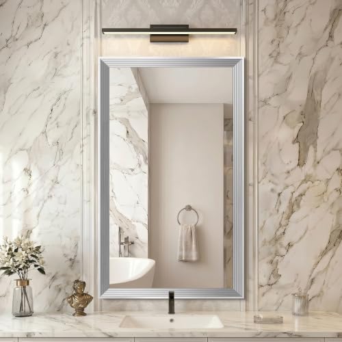 Image of DESBING 24 inchx40 inch Silver Bathroom Mirrors for Over Sink | Tempered Glass, Metal Frame, Rectangle Vanity Wall Mirror for Bathroom, Living Room, Bedroom, Horizontally or Vertically