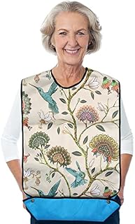 Adult Bib, Waterproof Washable Mealtime Clothes Protector Elegent Aid Apron with Crumb Catcher Women