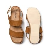 JOMIX Damskie sandały regulowane z klamrą letnie eleganckie espadryle damskie klapki na koturnie do domu na basen plażę, Khaki, 37 EU