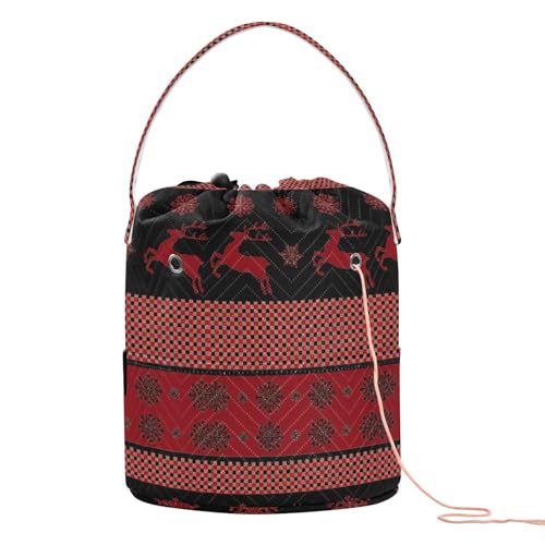 Borsa porta filato a righe orizzontali rosse natalizie borsa portatile per da viaggio alluncinetto accessorio da
