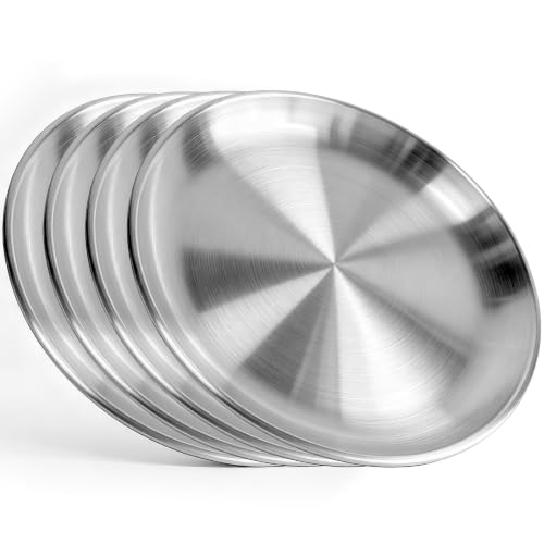 AWTBDP Stainless Steel Plates, 4PCS 9 Inch Metal Plate for Serving Dishes