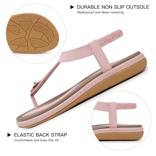 Image of SHIBEVER Womens Sandals Summer Flat: Dressy Casual T-Strap Flip Flop Thong Flats Sandals - Comfortable Walking