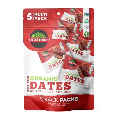 Perfect Delights Organic Snack Pack Dates, Vegan, Sun-Dried Pitted Dates,