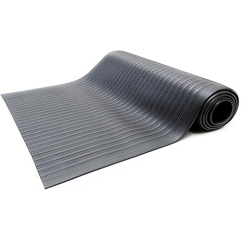 Bertech Anti Fatigue Floor Mat (Made in USA), 3 Feet Wide x 60 Feet Long x 3/8 Inches Thick, Ribbed Pattern Top, Black, RoHS and REACH Compliant Cover