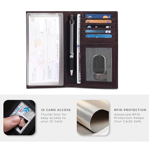 Image of Oak Leathers Checkbook Cover Slim Minimalist For Men with RFID Blocking Credit Card Holder Wallet (Mocha)