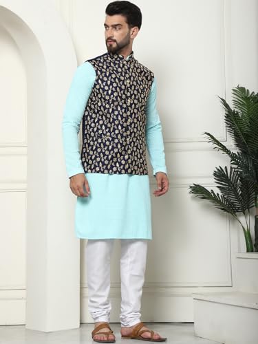 Image of Sojanya (Since 1958 Men'S Silk Blend Kurta Pyjama & Nehru Jacket Combo