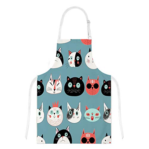 Tablier de cuisine avec poches chat et kit gants pour micro-ondes
