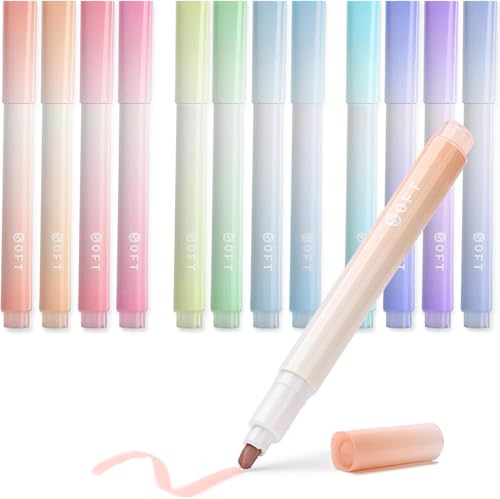 Image of RECLUSE 12 Pcs Aesthetic Highlighters Pastel Markers with Soft Tip No Bleed Bible for Journaling Notes School Supplies Colours Bleed Marker Water-based Ink Quick Dry Note Taking Office Stationary