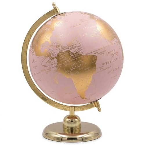 Image of 8 Inch Premium Pink & Gold World Globe with Metallic Base - Luxury Decorative Desk Globe for Home, Office & Study.