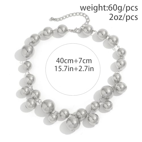 Chunky Pearls Statement Choker Necklace for Women,14K Gold Large Beaded Punk Ball Cluster Collar Necklace Party Dainty Jewelry Gift3