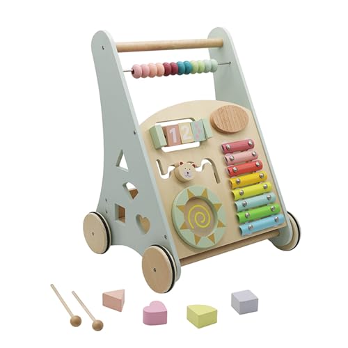 Andador de madera para bebé, juguete educativo, desarrollo de habilidades motrices, andador de actividad, caminante para bebé, de madera, con xilófono y juego de madera (verde pastel/natural)