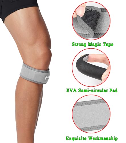 Image of 2 Pack Patellar Tendon Support Strap for Knee Pain Relief, Patella Knee Brace with EVA Semi-circular Tube, Tendonitis, Patella Bands for Basketball, Running, Hiking, Tennis, Squats (Gray, Knee(11 inch-15 inch))