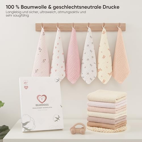 Bearmoss Baby Musselin Waschlappen Moltontücher 100% Baumwolle Weiche Spucktücher Baby… – Ansicht 6