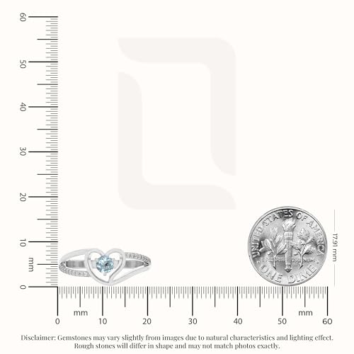 Natural Gemstone Heart Promise Rings with Moissanite for Women in 925 Silver/18K Yellow/Rose Gold Vermeil, Birthstone Jewelry Gifts for Her Birthday, Wedding Anniversary, Christmas, Mothers Day3