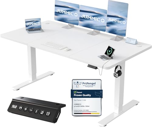 JUMMICO Scrivania Regolabile in Altezza, Scrivania Regolabile Elettrica con Smart Panel da caricatore USB, Scrivania in Piedi con Funzioni di Memoria, Standing Desk 160 x 70 cm, Bianco