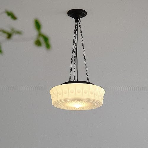 ISSPTYB Large Milk Glass Pendant Light Vintage Schoolhouse Black White