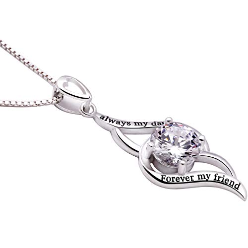"Always My Daughter Forever My Friend" Alov Jewelry Silver Cubic Zirconia Love Pendant Necklace #TOP1