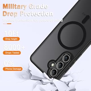 YENAPOON for Samsung Galaxy S25 Case, Matte Magnetic Phone Case with 1 Screen Protector, Support for Magsafe, Translucent Frosted Shockproof Protective Cover for Samsung Galaxy S25, Black