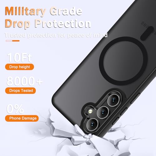 Image of YENAPOON for Samsung Galaxy S25 FE Case, Matte Magnetic Phone Case with 1 Screen Protector, Support for Magsafe, Translucent Frosted Shockproof Protective Cover for Samsung Galaxy S25 FE, Black