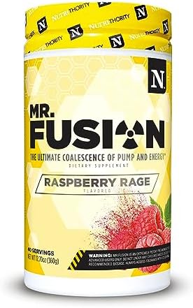 Mr.Fusion Pre Workout Supplement by Nutrithority, Raspberry Rage, 40 Servings - Intense Focus & Pumps, Nitric Oxide Booster, No Crash - Powerful Energy Powder to Increase Strength & Gains