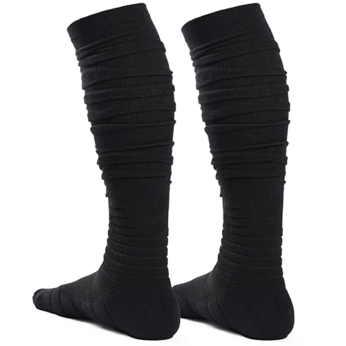 Scrunch Football Socks 1 Pair, Ultra Long Ankle Padded Athletic Socks for Men Women Boys Girls
