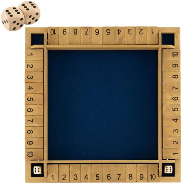 24" Large Shut the Box Game Wooden - Natural Pine Wood Dice Board Game for 2-4 Players, 10 Number Tiles 2 Dice, Family Party Math Game with Felt Lining, Educational Kids Adults Game Night