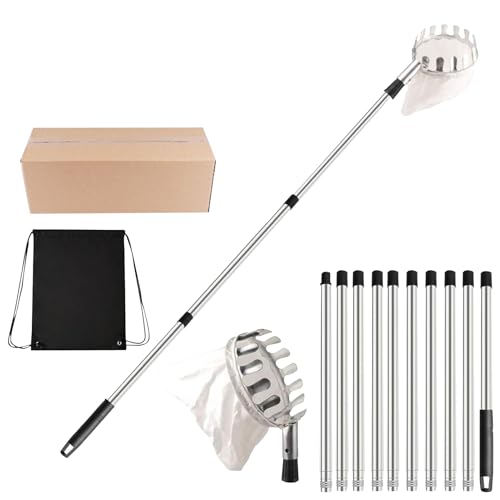 Outil de sélection de fruits - Répôle cueilleur de fruits avec panier | Attrapeur d'équipement professionnel | Picker de poire orange avec acier inoxydable léger et sac de fruits supplémentaire pour