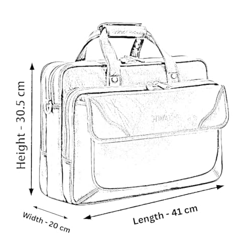 Image of Full-Grain Natural Genuine Pure Orginal Leather Office Briefcase Laptop Messenger Shoulder Bags For Mens Man Office Use 15.6 Inch cabin szie travelling Size-L-16'' X H-12'' X W- 6''