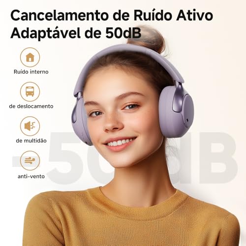 QCY H3 PRO ANC Fone de Ouvido Bluetooth, Headphone ANC Adaptáveis, Cancelamento Ativo de Ruído de 50