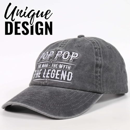 Image of Pop Pop Gifts Embroidered Cap, Funny Grandpa Gifts for Men, Adjustable Hat Gifts Accessory for Birthday & Christmas Grey