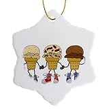 3dRose Funny Cute Ice Cream Cones Cartoon Characters Snowflake Ornament, 3'