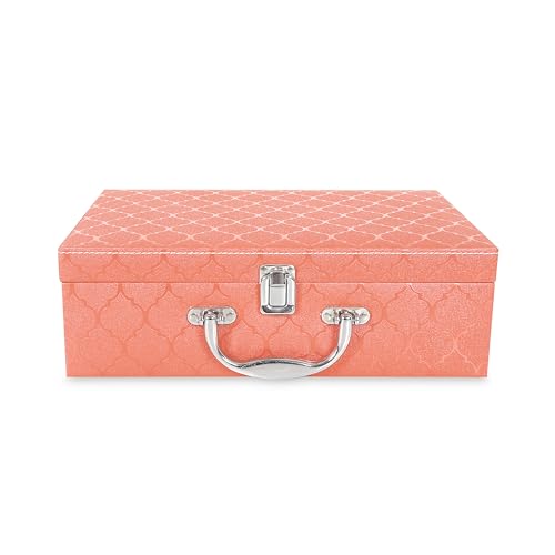Image of LEDO Bangle Box Organizer Holder Case for Women in PU Leather with 4 Rods in Peach Color