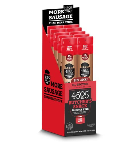 4505 Spicy Red Hot, Sausage Link Meat Sticks, 1.75 Ounce Sticks, Pack Of 10 Sticks - 13G Of Protein, Keto, Paleo, Gluten Free #TOP23