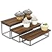 MyGift Rustic Burnt Solid Wood and Black Metal Wire Rectangular 3 Tiered Dessert Display Riser Cupcake Stands, Set of 3