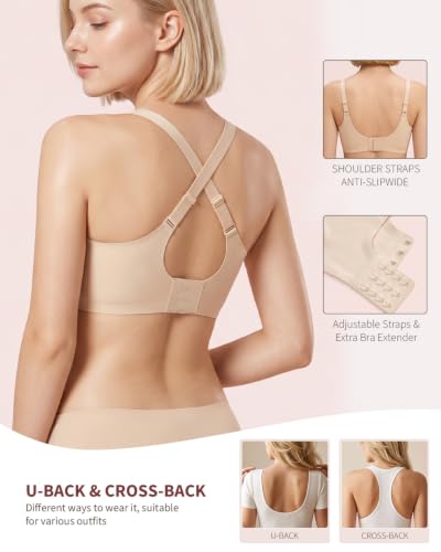 PQK Wireless Bras for Women Comfortable Water Dropplet Full Coverage Bralette Seamless T Shirt Bras No Underwire (Size M Nude) — view 3