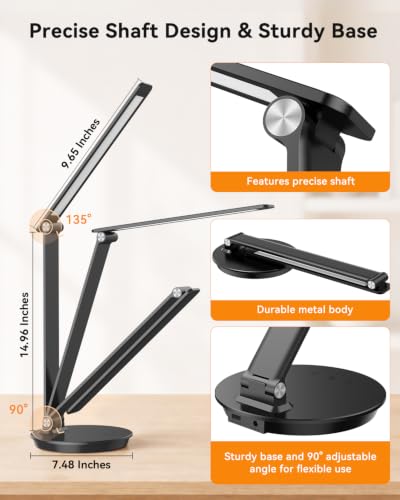MONGERY LED Desk Lamp w/ USB Charging Port, Touch Control & 1-Hour Timer (Aluminum) - image 4