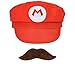 Set di Accessori Travestimento Super Mario (KV-242) Cappello e Baffo Adesivo per Costume Vestito Carnevale Halloween per Ragazzi Adulto Donna Uomo