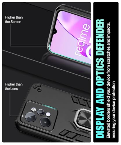Image of WOW IMAGINE Shock Proof Back Case Mobile Cover for Realme C31 (Armor | Hybrid PC + TPU | Full Protection with Ring Holder Kickstand | Carbon Black)