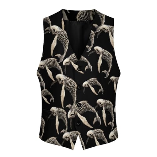 Whale Skeleton Trendy Vest Suit for Men V Neck Formal Dress Waistcoat Vests Business Slim Fit3
