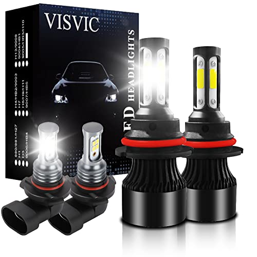 VISVIC Fit for FORD F-250 F-350 (1999-2004) LED Headlight Bulbs 9007/HB5 High Low Beam + 9145 LED Fog Light Bulbs LED Headlights Conversion Kit 6500K Cool White Fast Installation, Pack of 4