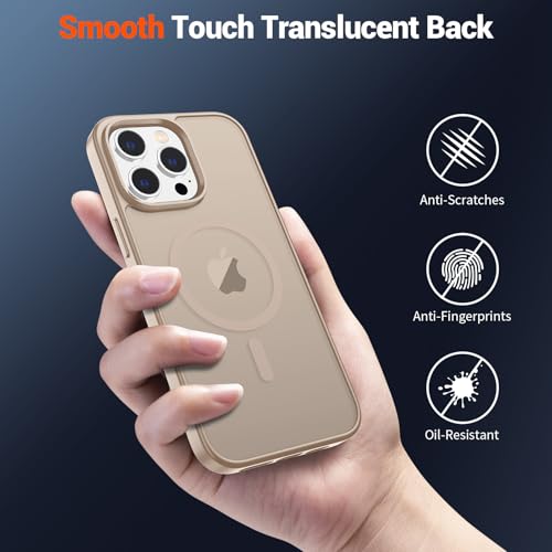 Image of SUPFINE Magnetic for iPhone 14 Pro Case(Compatible with MagSafe)(Military Grade Drop Protection) Slim Translucent Matte Shockproof with Anti-Fingerprint Phone Case,Desert Gold
