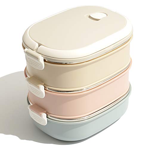Fiambrera Térmico de Acero Inoxidable - Lunch Box Portátil con Mango para Comida, Caja de Almacenamiento para Alimentos de Oficina, Ideal para Adultos, Hombre, Mujer (3 Tier)