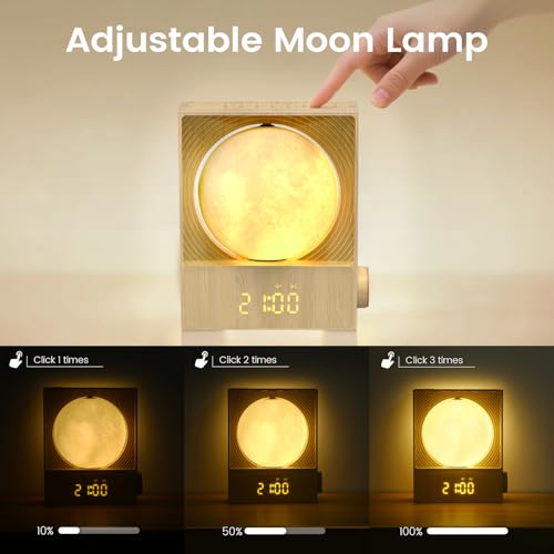 Epochleno Sunrise Alarm Clock, 360-Degree Rotating Moonlight & 10 White Noise Sounds, Dual Alarm & Snooze for Heavy Sleeper, Timer, Wooden Bedroom Light Gift - Wood - image 6