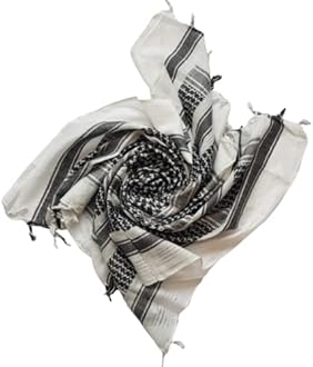 100% Cotton Black and White Palestinian Shemagh Scarf Arab Keffiyeh Army Military Desert Head Neck Wrap Unisex